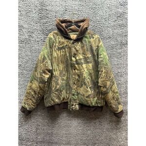 Vintage Wells Creek Real Tree Camo Full Snap Hooded Hunting Jacket Mens Size M/L
